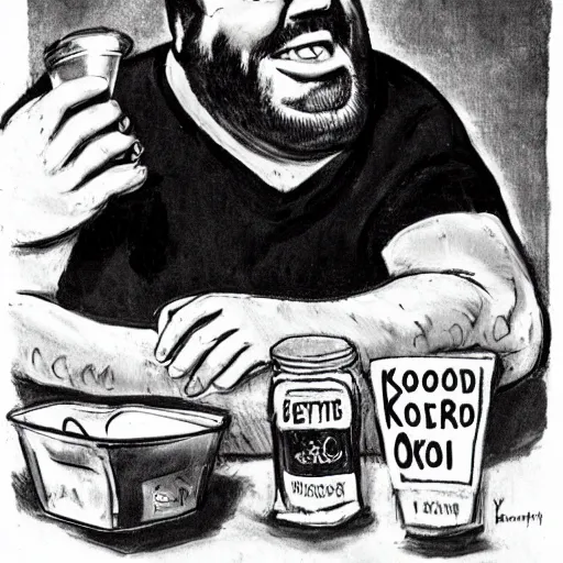 Image similar to Bert Kreischer fat eating Kool aid straight from the jar, photorealistic