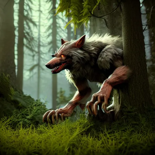 Image similar to cute werewolf from van helsing unreal engine hyperreallistic render 8k character concept art masterpiece forest background