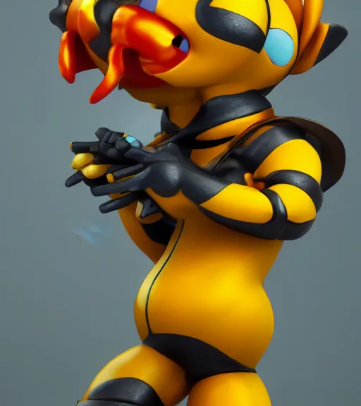 Image similar to a sculpture of cartoon bee by ray tracing, octane redner brilliantly coloured, trending on artstation, unreal engine, hdr, polished