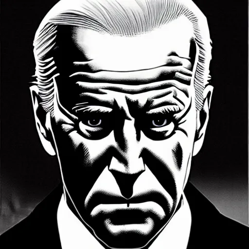 Image similar to Joe Biden looking sinister, by Tsutomu Nihei, highly detailed