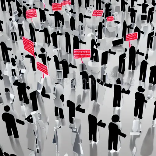 Prompt: Realistic illustration of a 3d render of Useless people, recognized activists making money, community, confused, question marks, depressive, crystal castles