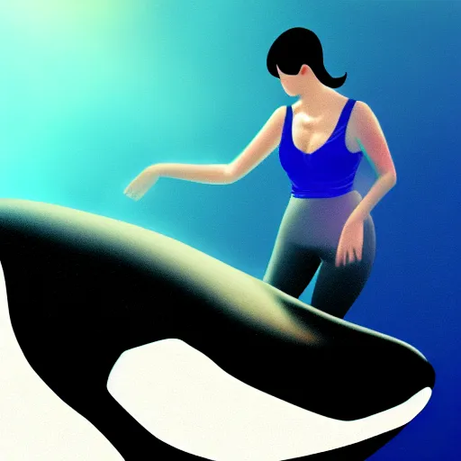 Image similar to a person transforming into an orca pooltoy, hd, digital art