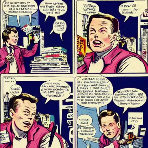 Prompt: vintage comic if elon musk