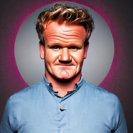 Image similar to symmetrical, full body portrait of Gordon Ramsey, very happy, studio lighting, depth of field, photography, hyper colors, highly detailed