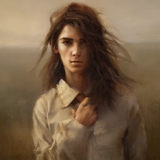 Image similar to portrait of a young shepherd with soft hair, brown hair, Greg Rutkowski