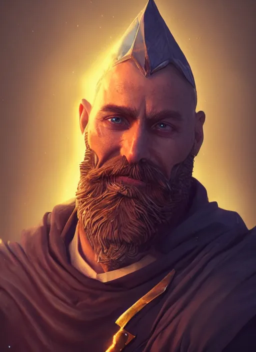 Prompt: A comic book style portrait painting of a wizard with a beard in a stunning fantasy landscape, unreal 5, DAZ, hyperrealistic, octane render, RPG portrait, dynamic lighting