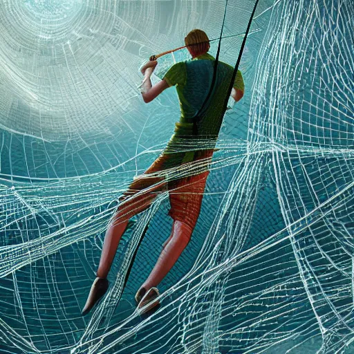 Image similar to Fishing net in cyberspace, highly detailed, dreamlike, digital painting, illustration, smooth, sharp focus, Android Netrunner