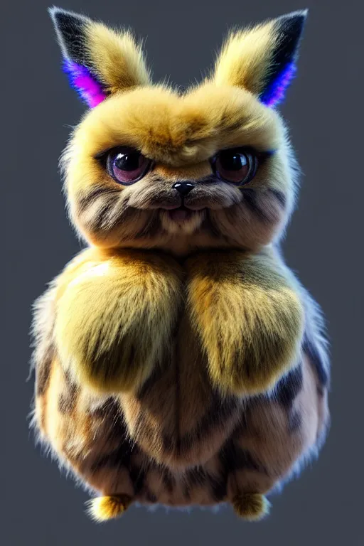 Image similar to high quality 3 d render hyperrealist very cute multicolor stripped fluffy! tarantula cat hybrid highly detailed, vray smooth, in the style of detective pikachu, hannah yata charlie immer, dramatic blue light, low angle, uhd 8 k, sharp focus