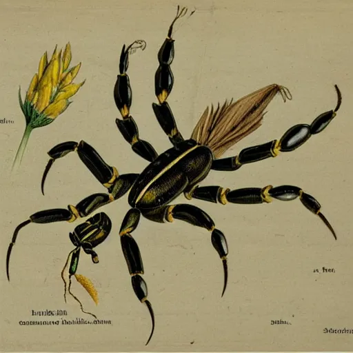 Image similar to a botanical illustration of a scorpion