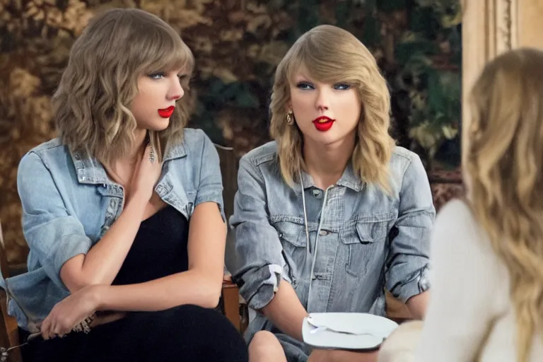 Prompt: photo of Taylor Swift having a conversation with Taylor Swift