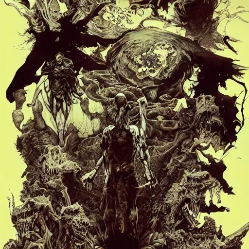 Image similar to 3 6 0 ° angle of a circus of madness and death by godmachine dzo olivier scott fischer yoji shinkawa moebius jean girard shintaro kago junji ito esoteric hypnogogic ethereal ethereality james gurney artstation gustave dore and greg rutowski