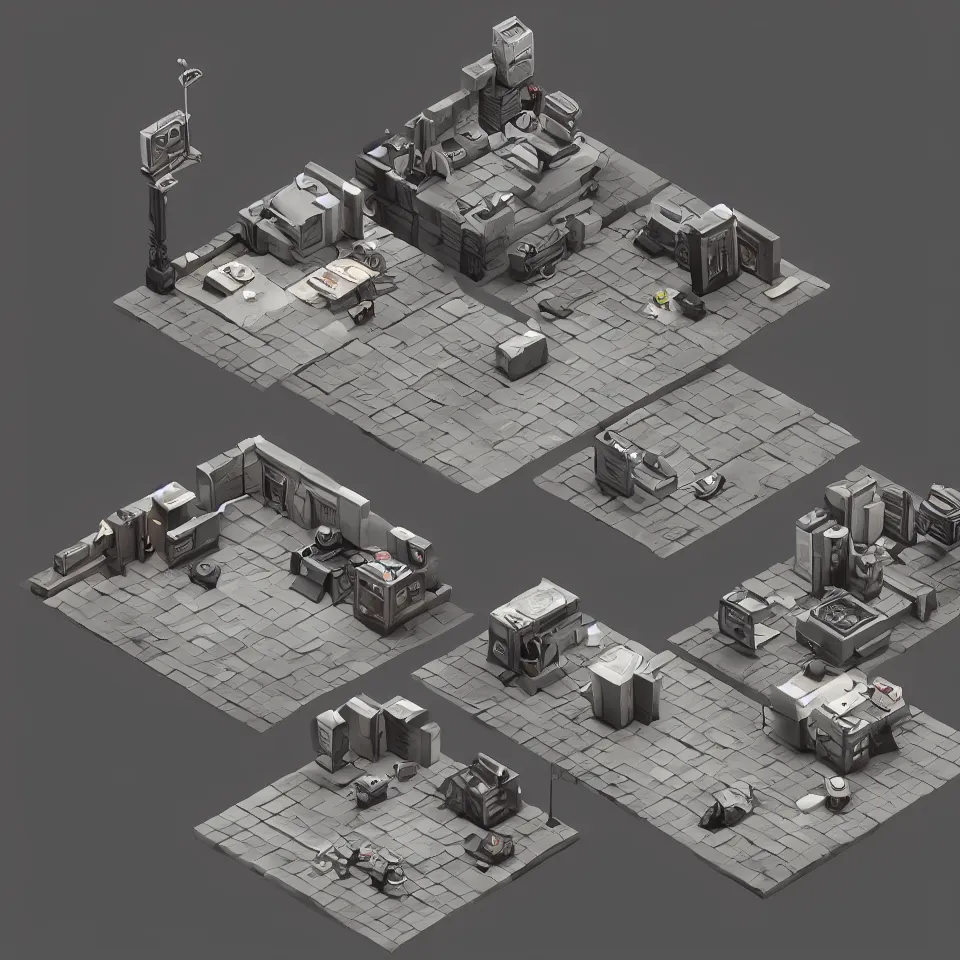 Prompt: Isometric 3D model of a gaming setup, highly detailed, Unreal Engine, Blender, 4K