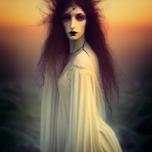 Image similar to photographic portrait of a stunningly beautiful gothic hermetic order of the golden dawn art nouveau female in soft dreamy light at sunset, contemporary fashion shoot, by edward robert hughes, annie leibovitz and steve mccurry, david lazar, jimmy nelsson, breathtaking, 8 k resolution, extremely detailed, beautiful, establishing shot, artistic, hyperrealistic, beautiful face, octane render