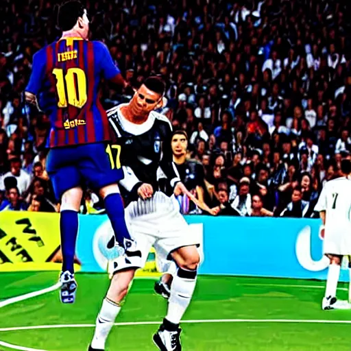Image similar to Messi dunking on Ronaldo,