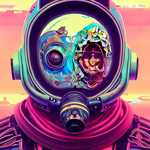 Image similar to high quality high detail portrait of a diesel punk in an alien world,, tristan eaton, victo ngai, artgerm, rhads, ross draws, hyperrealism, intricate detailed, alphonse mucha, 8 k, sci - fi, pastel colors, artstation,