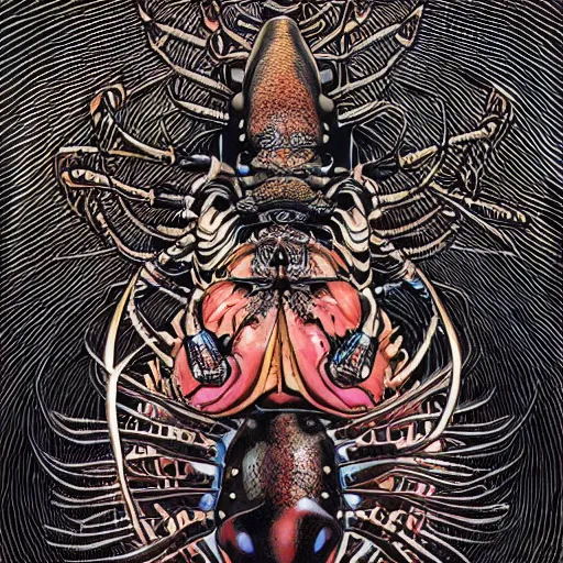 Prompt: portrait of crazy black lobster, symmetrical, by yoichi hatakenaka, masamune shirow, josan gonzales and dan mumford, ayami kojima, takato yamamoto, barclay shaw, karol bak, yukito kishiro