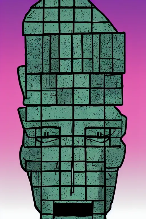 Image similar to cubist moai statue cutout digital illustration cartoon colorful beeple