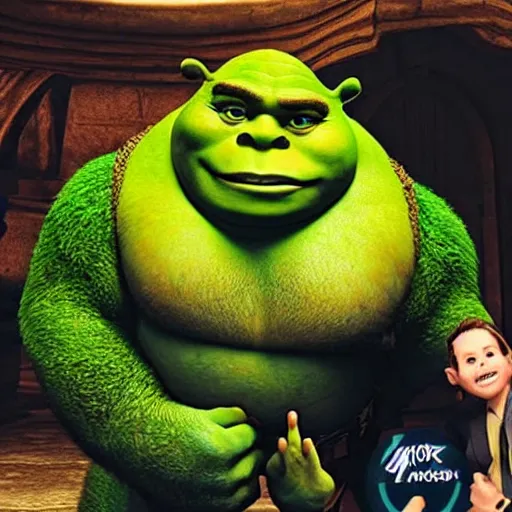 Image similar to elon shrek, shreklon, elon the dreamworkw ogre