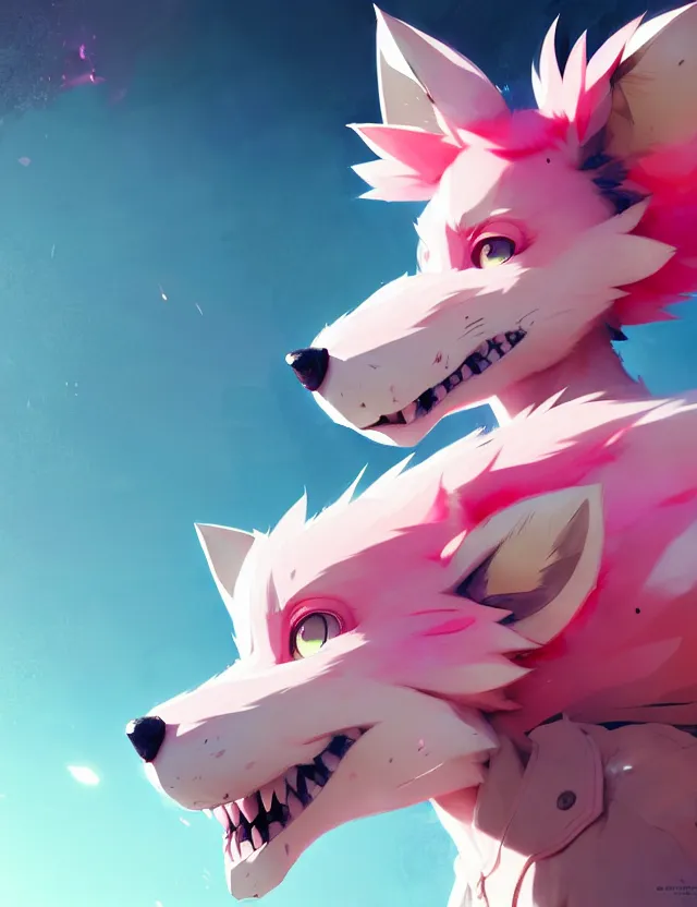 Image similar to a beautiful fullbody portrait of a cute anime boy with pink hair and pink wolf ears. character design by cory loftis, fenghua zhong, ryohei hase, ismail inceoglu and ruan jia. artstation, volumetric light, detailed, photorealistic, fantasy, rendered in octane