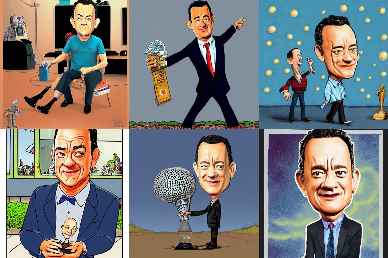 Prompt: Award winning image titled Tom Hanks by David Wiesner cartoon, children's illustration, whimsical trending on artstation