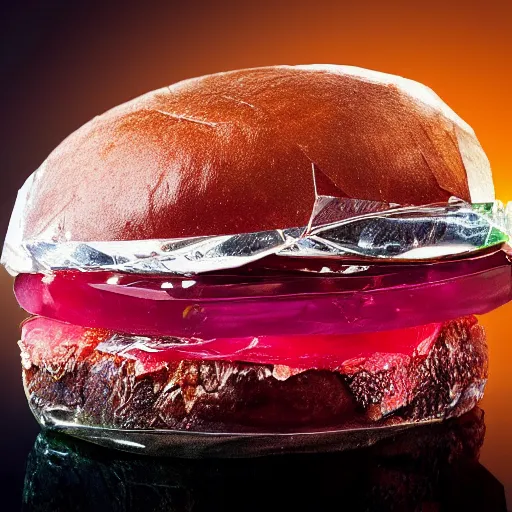 Image similar to a hybrid crystal hamburger crystal, digital art, dramatic product photography