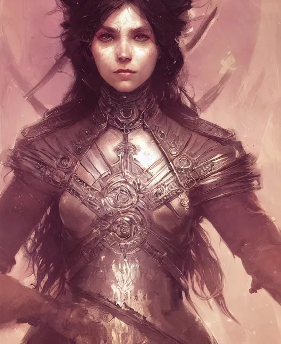 Image similar to portrait of a frostpunk warrior, half body, d & d, fantasy, intricate, elegant, highly detailed, digital painting, artstation, concept art, art by artgerm and greg rutkowski and alphonse mucha