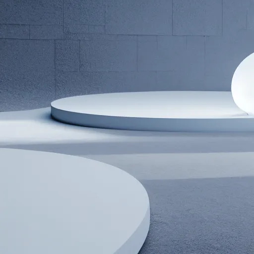 Prompt: perfume bottle standing on a white zen clean modern minimalist white counter in front of large circular portal with mountain view, frozen and covered in ice, by peter tarka and zaha hadid octane highly render, 4 k, ultra hd,