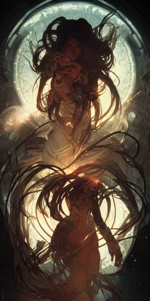 Prompt: dark space, epic lighting, sketch illustration, ultra detailed, art by artgerm and greg rutkowski and alphonse mucha