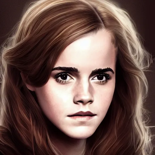 Image similar to wlop masterpiece, emma watson as hermione portrait, detailed, high quality, high resolution