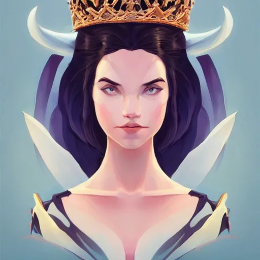 Prompt: face icon stylized minimalist a beautiful black haired woman with pale skin and a crown on her head sitted on an intricate metal throne, loftis, cory behance hd by jesper ejsing, by rhads, makoto shinkai and lois van baarle, ilya kuvshinov, rossdraws global illumination,
