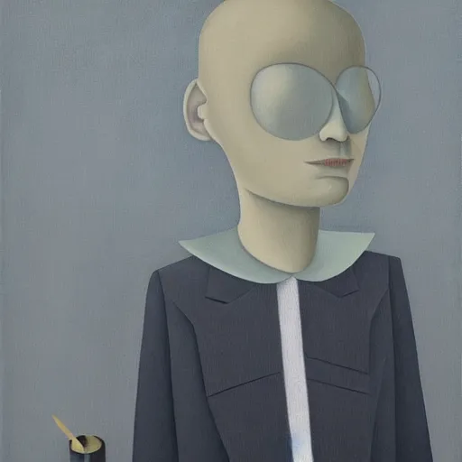 Prompt: a painting of a man wearing striped shirt, a surrealist painting by gertrude abercrombie. surrealism, dark, low contrast, featured on pixiv, precisionism, surrealist, art on instagram, detailed painting