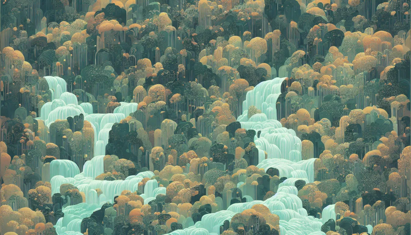 Image similar to waterfall by Victo Ngai, minimalist, detailed, kilian eng, josan gonzalez