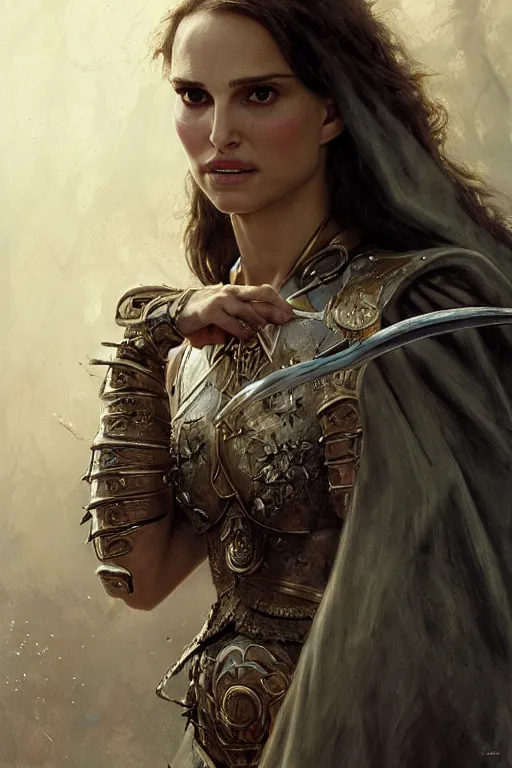 Image similar to natalie portman, legendary warrior, heroic, lord of the rings, tattoos, decorative ornaments, battle armor, by carl spitzweg, ismail inceoglu, vdragan bibin, hans thoma, greg rutkowski, alexandros pyromallis, perfect face, fine details, realistic shading photorealism