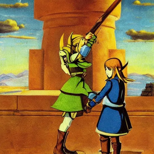 Prompt: the legend of zelda, by giorgio de chirico