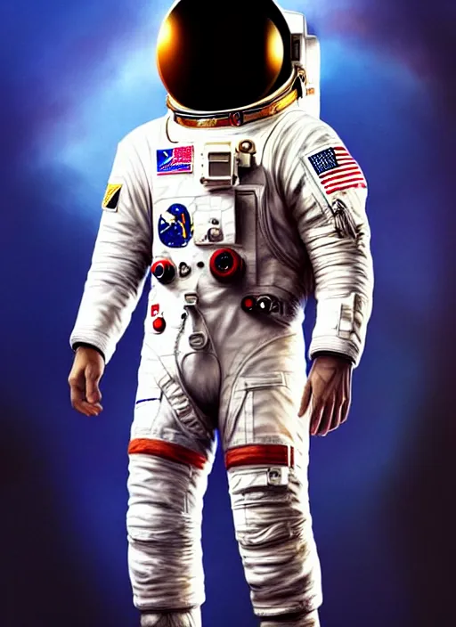 Prompt: astronaut in the style of stefan kostic, realistic, full body shot, wide angle, sharp focus, 8 k high definition, insanely detailed, intricate, elegant, art by stanley lau and artgerm, floating embers