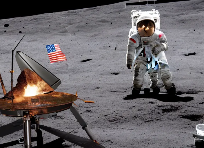 Prompt: Real photo of a mexican man having a grill party on the moon. Extremely detailed, 4K