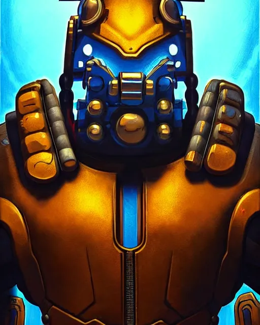 Prompt: doomfist from overwatch, character portrait, portrait, close up, concept art, intricate details, highly detailed, vintage sci - fi poster, retro future, vintage sci - fi art, in the style of chris foss, rodger dean, moebius, michael whelan, and gustave dore