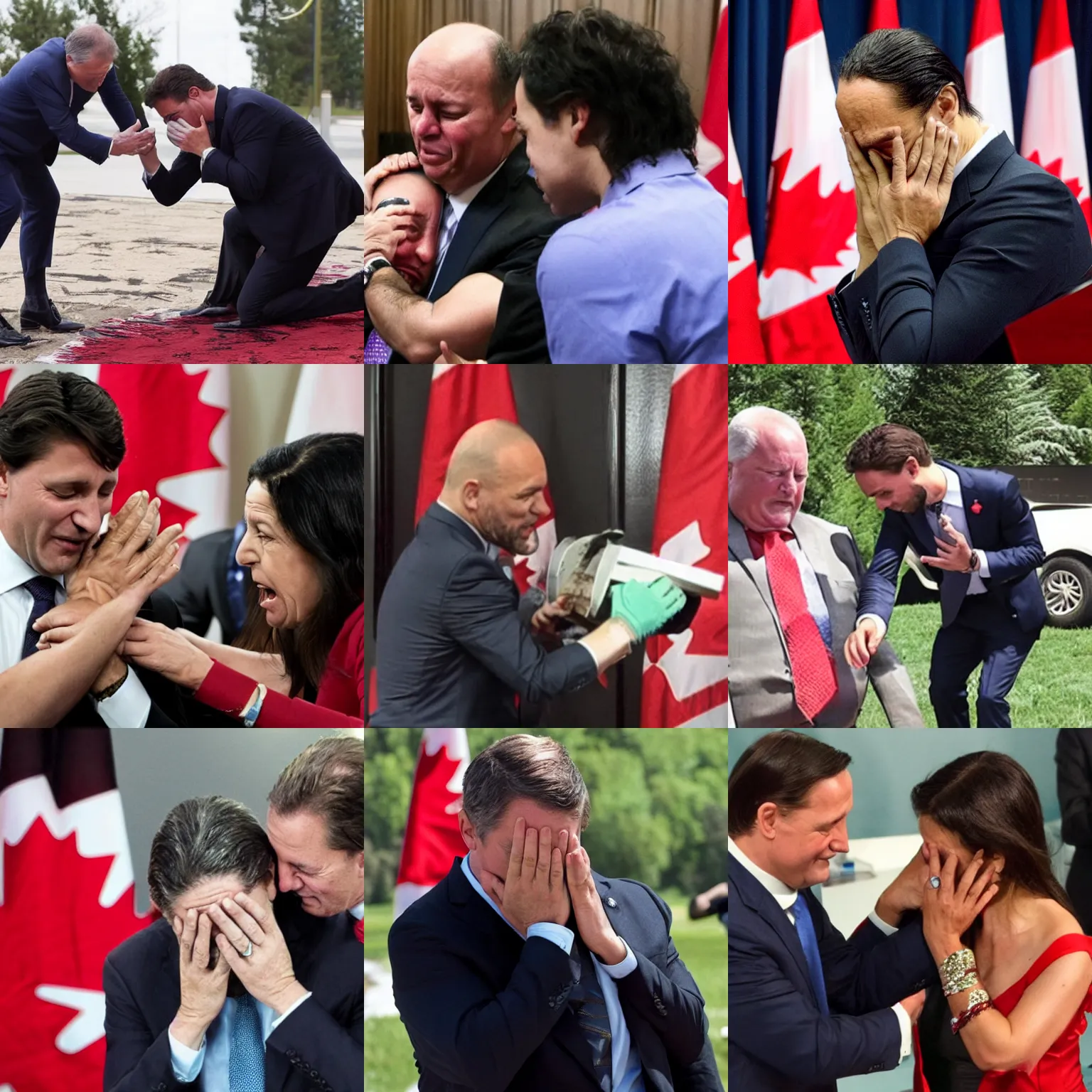 Prompt: prime minister of canada crying, under attack by the scorpion king