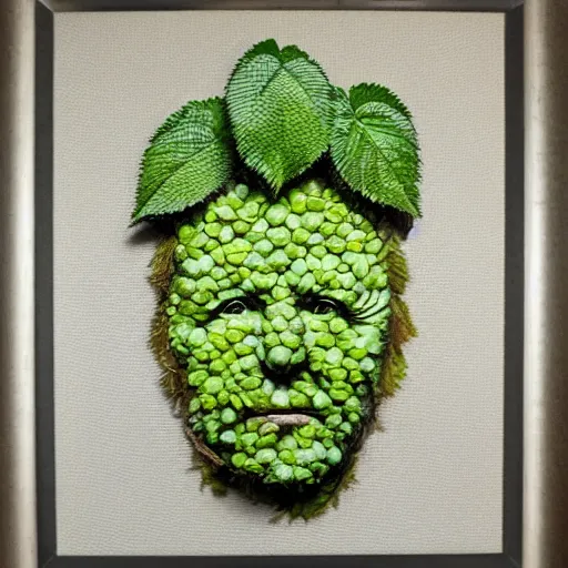 Prompt: realistic portrait of antony hopkins made entirely from hop, plant portrait