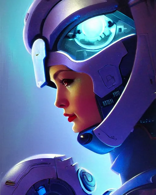 Image similar to echo from overwatch, blue hologram female face, grace kelly, character portrait, portrait, close up, concept art, intricate details, highly detailed, vintage sci - fi poster, retro future, in the style of chris foss, rodger dean, moebius, michael whelan, and gustave dore