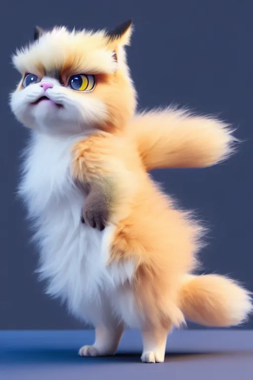 Image similar to high quality 3 d render hyperrealist very cute multipastel fluffy! grumpy griffin cat hybrid with detailed fluffy wings!, vray smooth, in the style of detective pikachu, hannah yata charlie immer, dramatic blue light, low angle, uhd 8 k, sharp focus