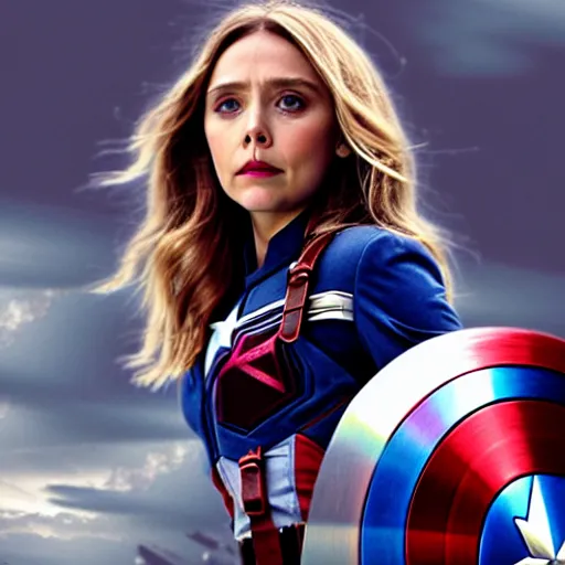 Prompt: Elizabeth Olsen as captain america