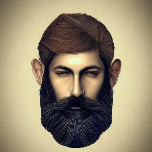 Image similar to man with beard, his irises are hexagons, digital art, highly detailed