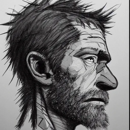 Image similar to a realistic yet scraggly portrait sketch of the side profile of a stern and sophisticated jamie hewlett, trending on artstation, intricate details, in the style of frank auerbach, in the style of sergio aragones, in the style of martin ansin, in the style of david aja, in the style of mattias adolfsson