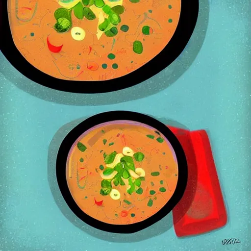 Prompt: A bowl of soup that is also a portal to another dimension, digital art