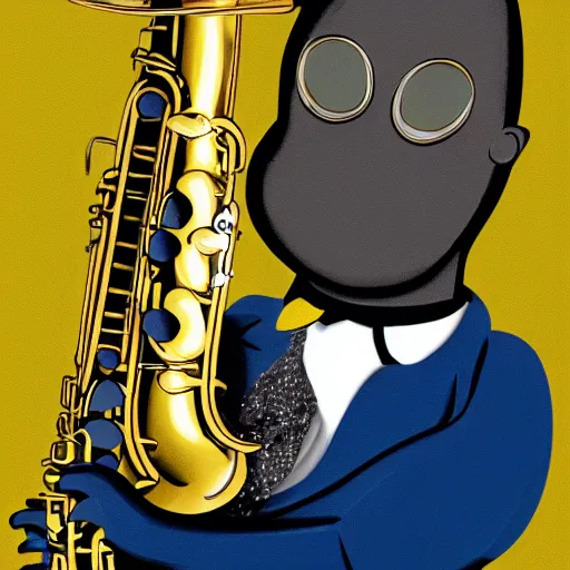 Image similar to an anthropomorphic saxophone playing another saxophone