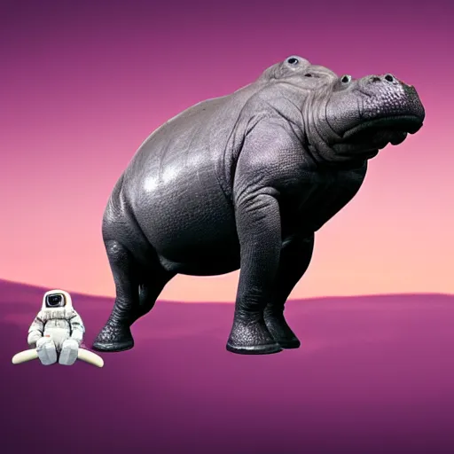 Prompt: an astronaut riding a hippopotamus