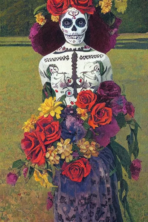 Image similar to Illustration of a sugar skull day of the dead girl, art by daniel garber