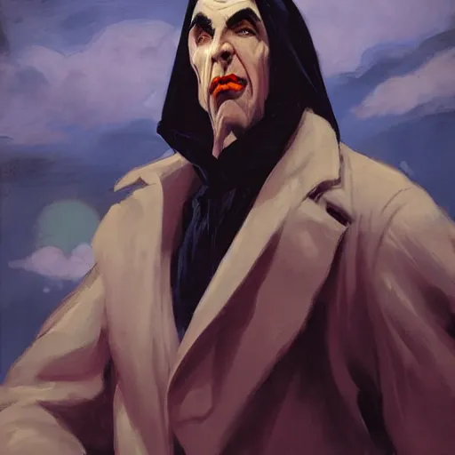 Prompt: greg manchess painting of bela lugosi's dracula as an overwatch character, profile picture, matte painting, bold shapes, hard edges, street art, trending on artstation, by huang guangjian and gil elvgren and sachin teng