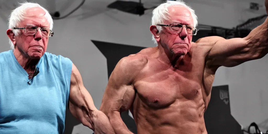 Prompt: muscular bernie sanders